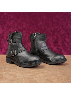 Sofft Women Lalana Black Leather Moto Biker Buckle Ankle Boots sz 6US EUR 36.5